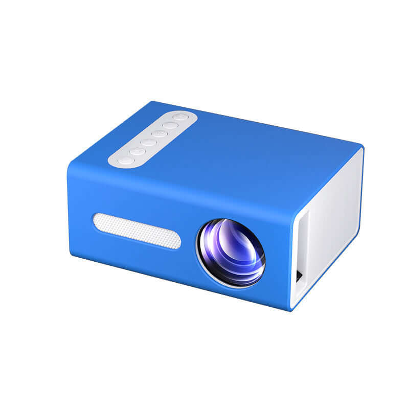 Home Office T300 Mini Projector in blue, featuring LED technology and compact design for HD 1080P projection.